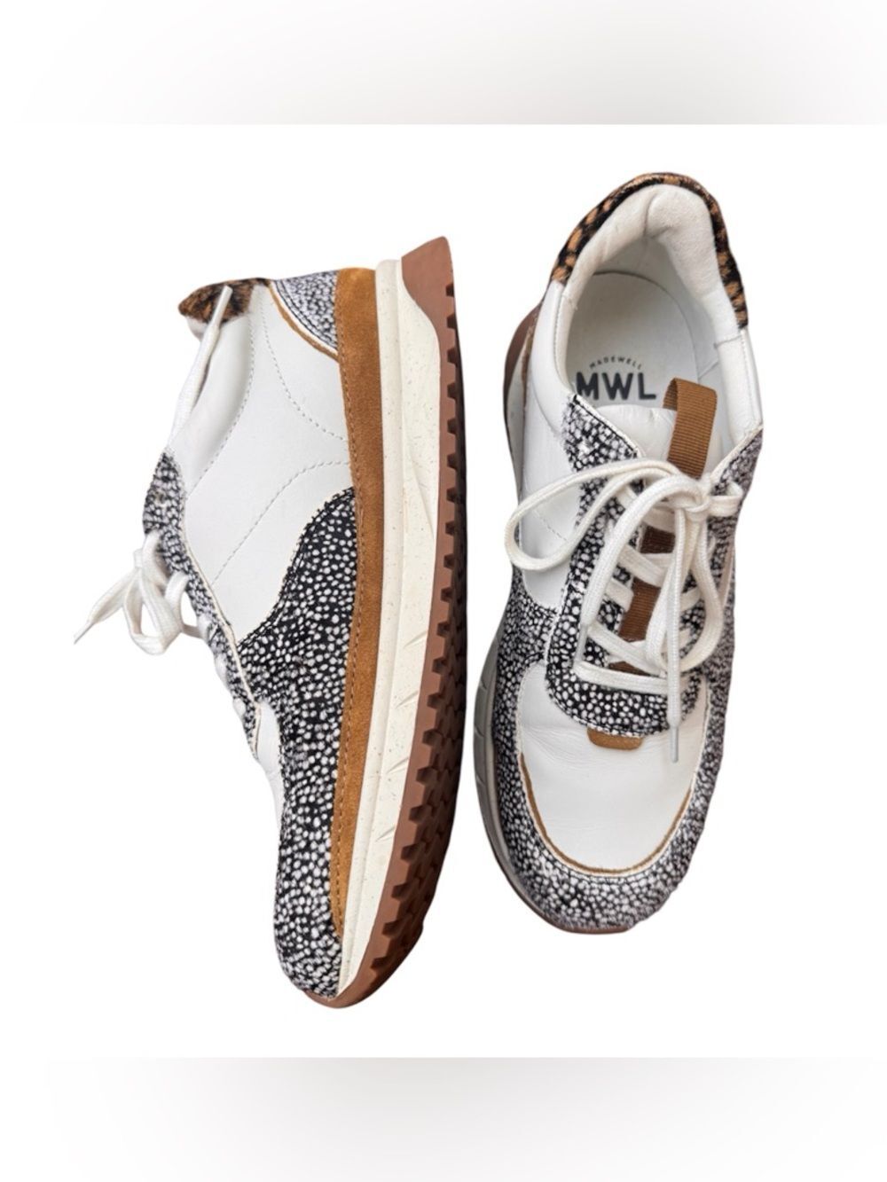 Madewell Kickoff Trainer Sneakers Olive Calf Hair Leather Size 8.5 Casual Retro - Picture 4 of 5